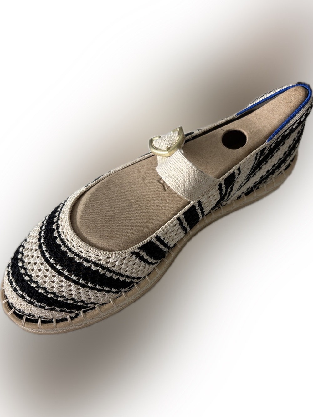 Rothy's Black and Cream Woven Espadrille Mary Jane NIB